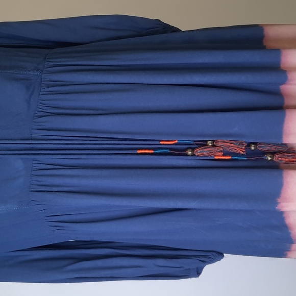 Anthropologie Holding Horses Blue Pink Ombre Tassel Closure Boho Dress, Size 4P - Picture 3 of 8